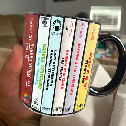Barbra Streisand Albums Cassette Collection Retro Accent Edge-to-Edge Printed Mug