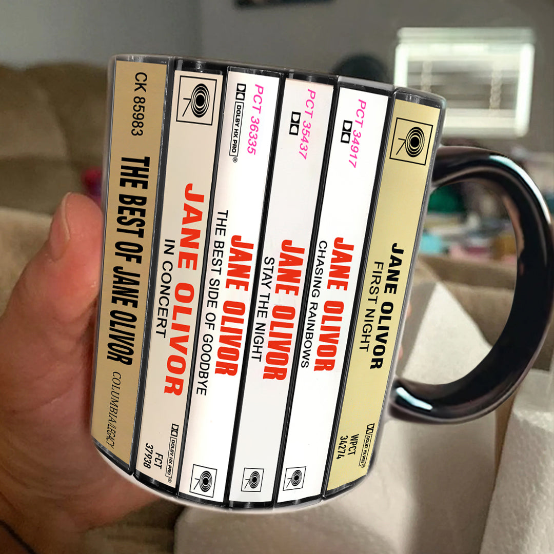 Jane Olivor Albums Cassette Collection Retro Accent Edge-to-Edge Printed Mug