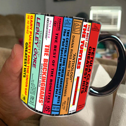 60s Pop Albums Cassette Collection Retro Accent Edge-to-Edge Printed Mug