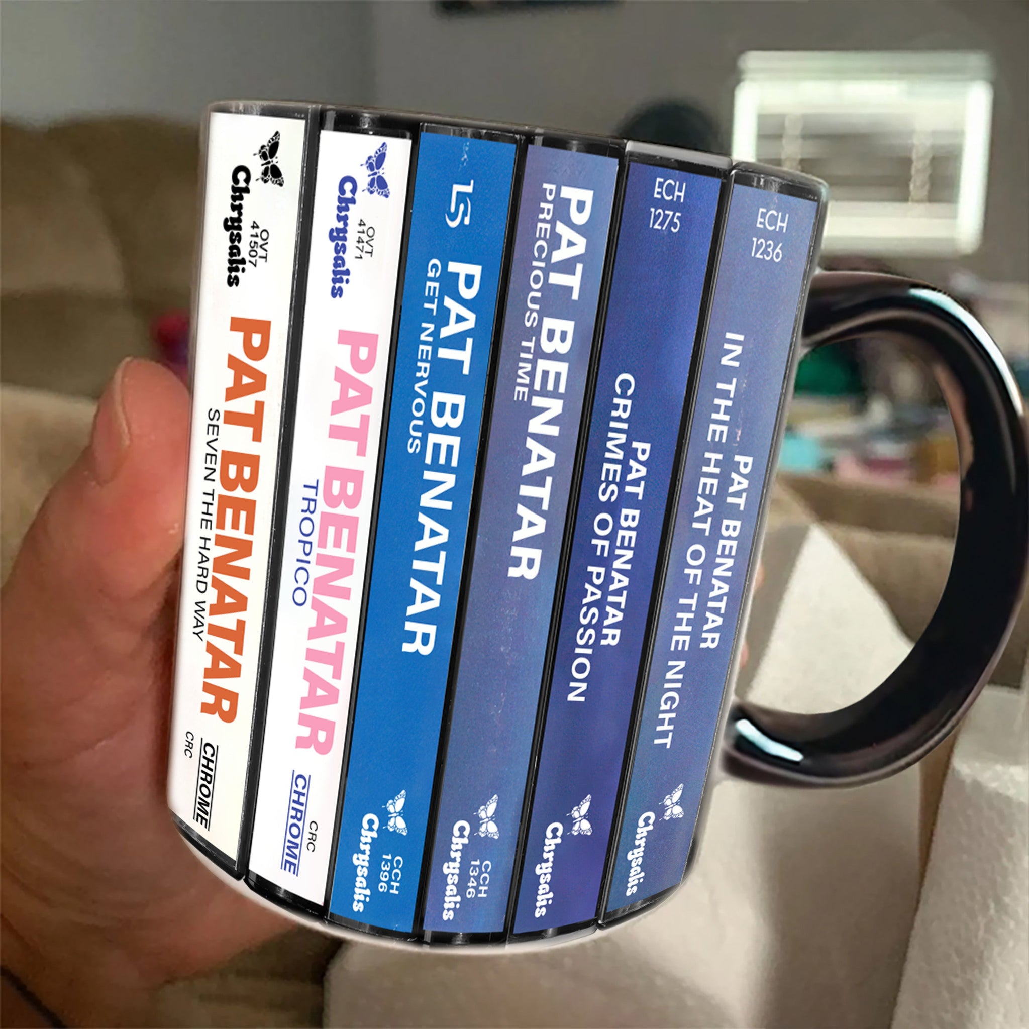 Pat Benatar Albums Cassette Collection Retro Accent Edge-to-Edge Printed Mug