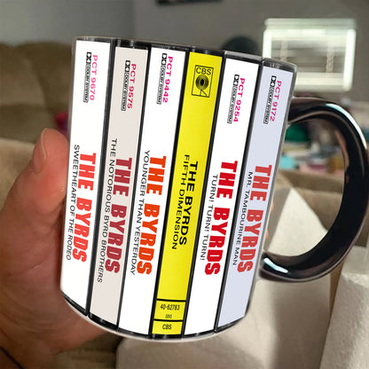 The Byrds Albums Cassette Collection Retro Accent Edge-to-Edge Printed Mug