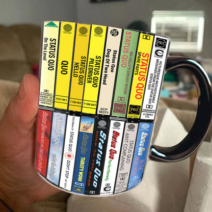 Status Quo Albums Cassette Collection Retro Accent Edge-to-Edge Printed Mug