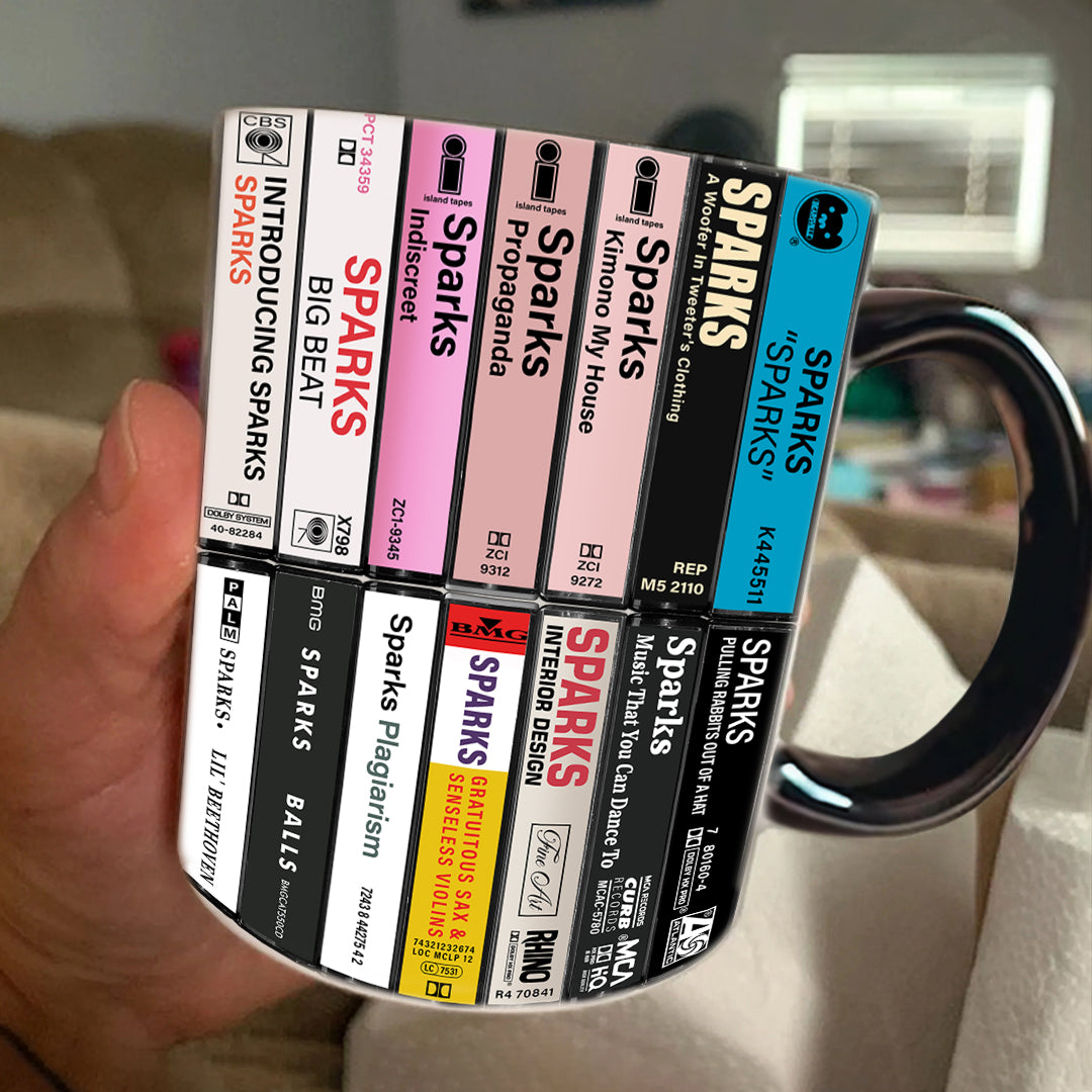 Sparks Albums Cassette Collection Retro Accent Edge-to-Edge Printed Mug