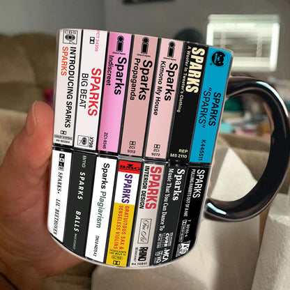 Sparks Albums Cassette Collection Retro Accent Edge-to-Edge Printed Mug
