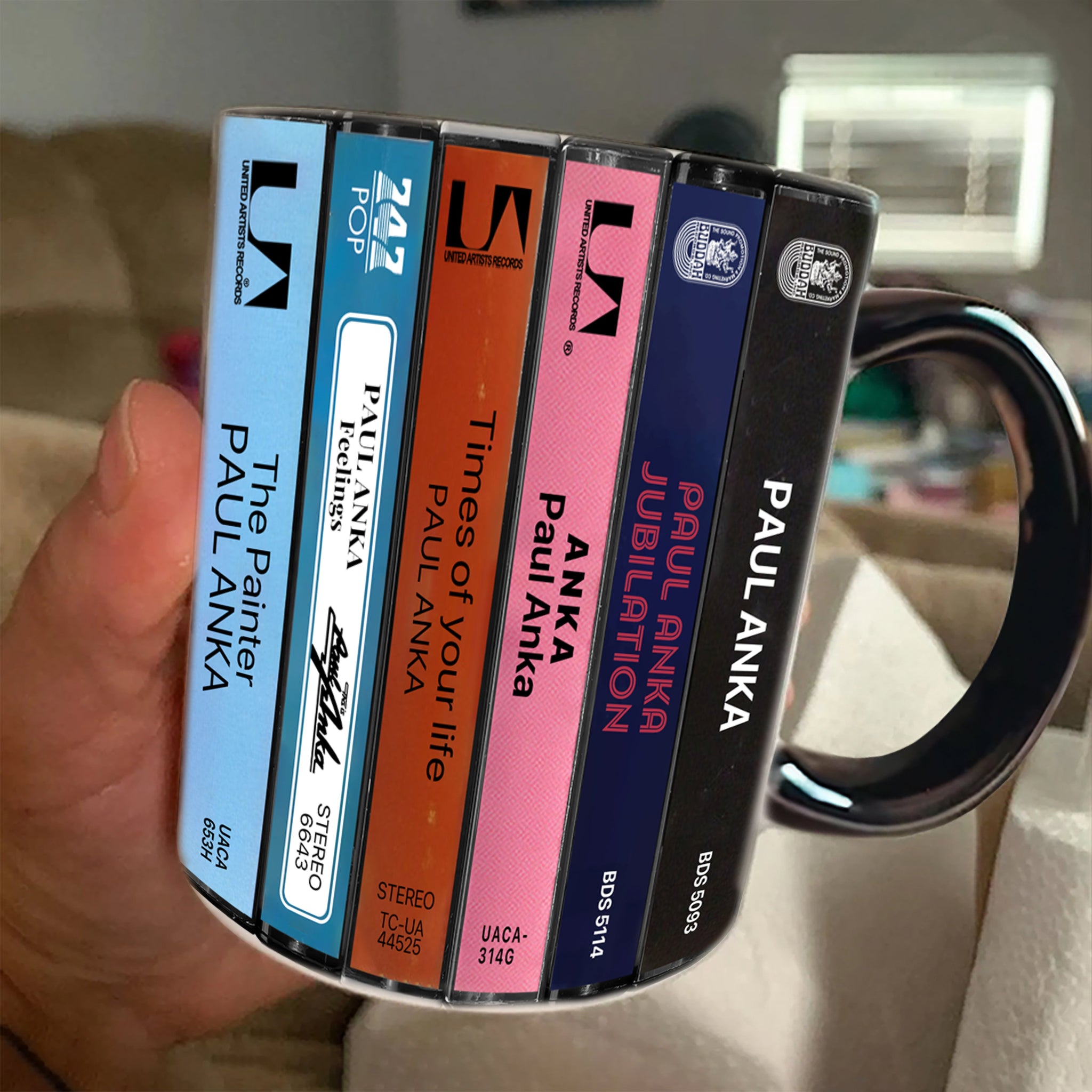 Paul Anka Albums Cassette Collection Retro Accent Edge-to-Edge Printed Mug