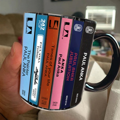 Paul Anka Albums Cassette Collection Retro Accent Edge-to-Edge Printed Mug