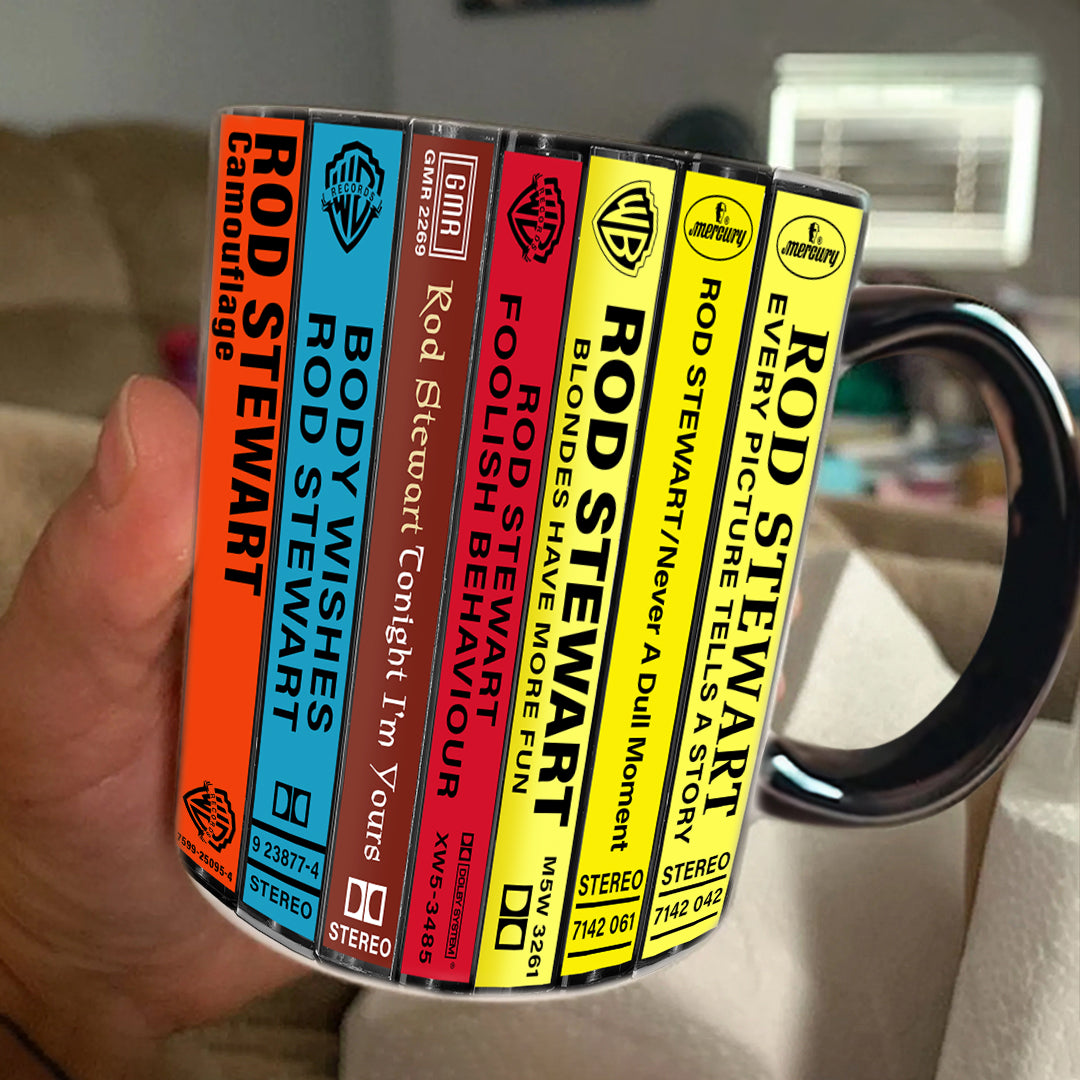 Rod Stewart Albums Cassette Collection Retro Accent Edge-to-Edge Printed Mug