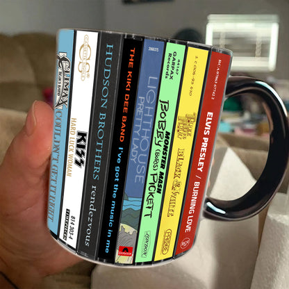70s Pop Songs Albums Cassette Collection Retro Accent Edge-to-Edge Printed Mug - Volume 5
