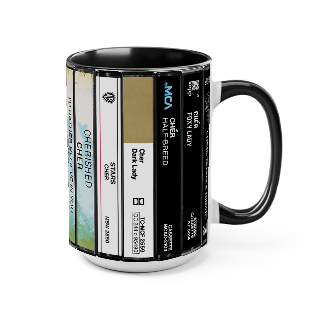 Cher Albums Cassette Collection Retro Accent Edge-to-Edge Printed Mug
