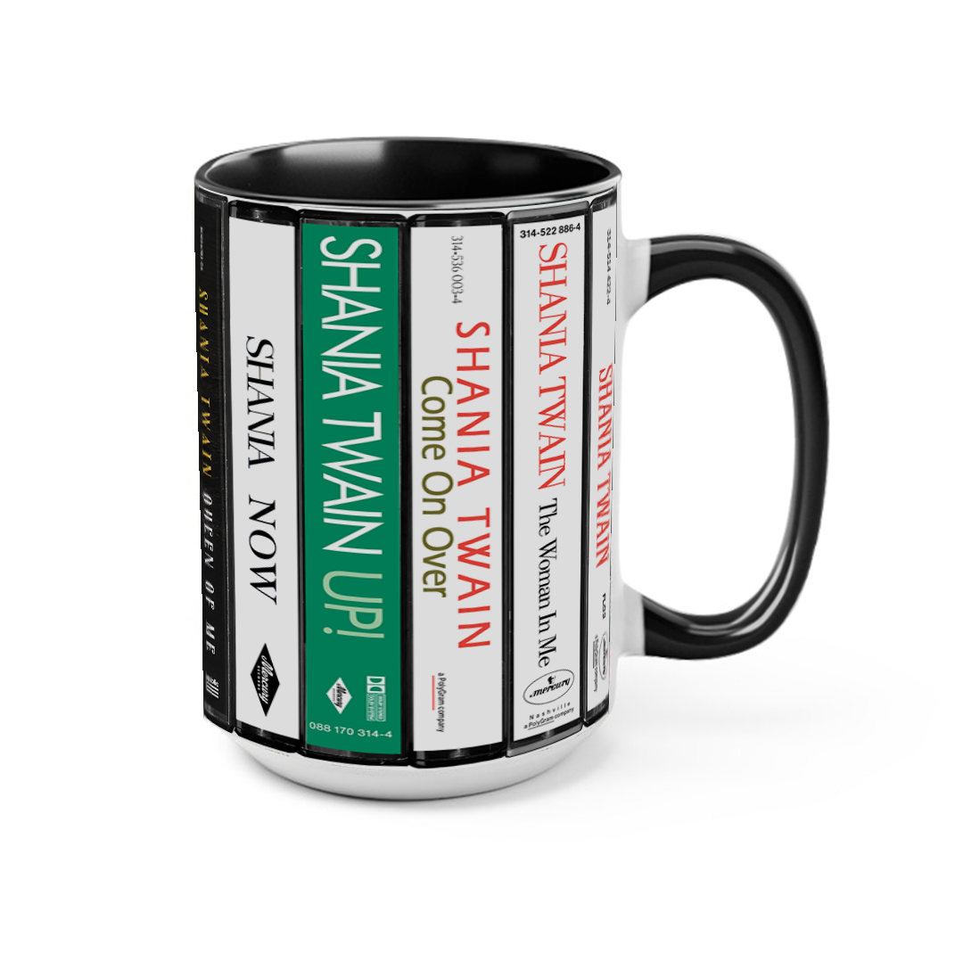 Shania Twain Albums Cassette Collection Retro Accent Edge-to-Edge Printed Mug