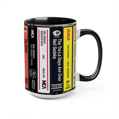 Neil Sedaka Albums Cassette Collection Retro Accent Edge-to-Edge Printed Mug