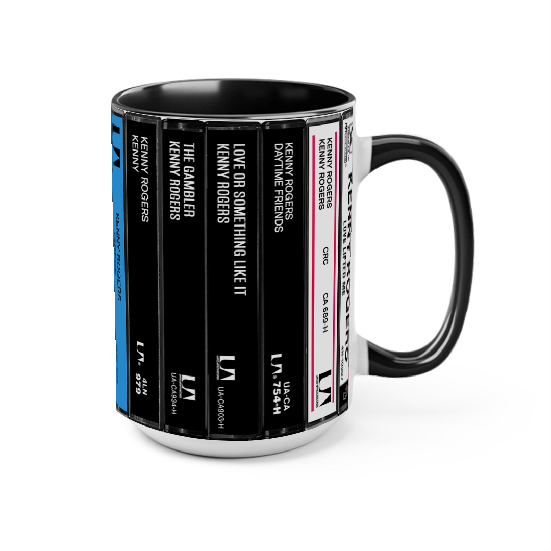 Kenny Rogers Albums Cassette Collection Retro Accent Edge-to-Edge Printed Mug