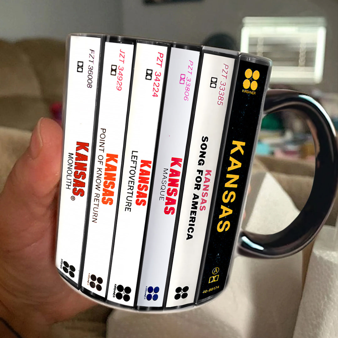 Kansas Albums Cassette Collection Retro Accent Edge-to-Edge Printed Mug