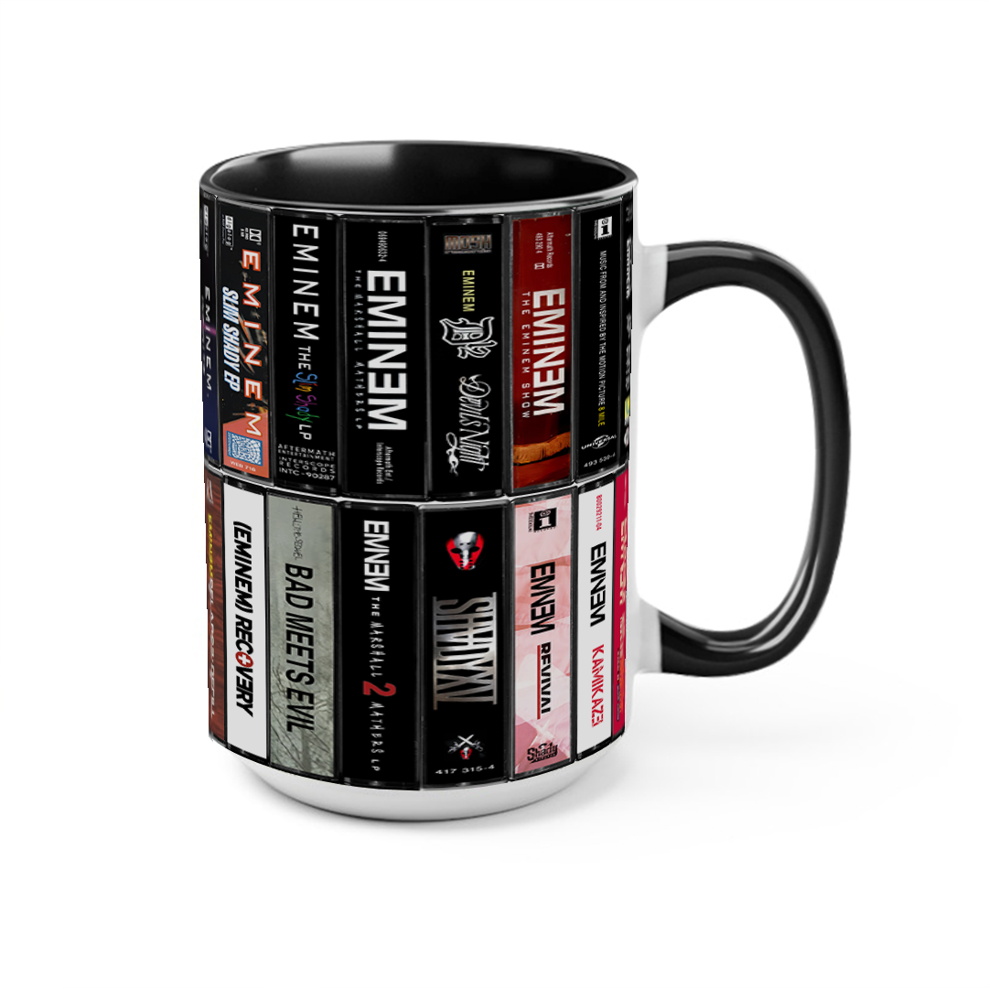 Eminem Albums Cassette Collection Retro Accent Edge-to-Edge Printed Mug- Extended Version