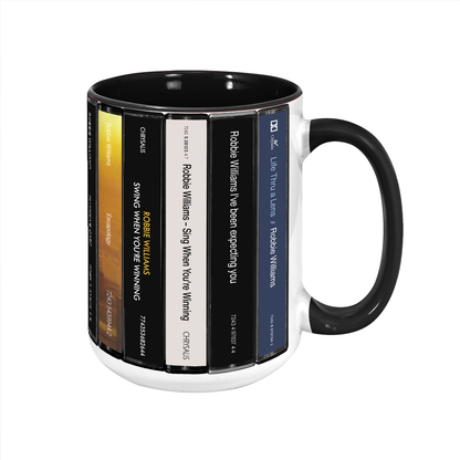 Robbie Williams Albums Cassette Collection Retro Accent Edge-to-Edge Printed Mug