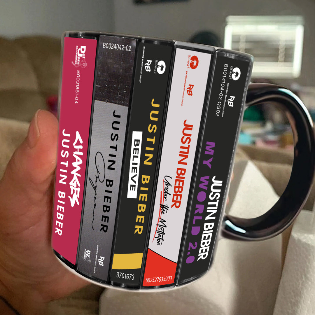 Justin Bieber Albums Cassette Collection Retro Accent Edge-to-Edge Printed Mug