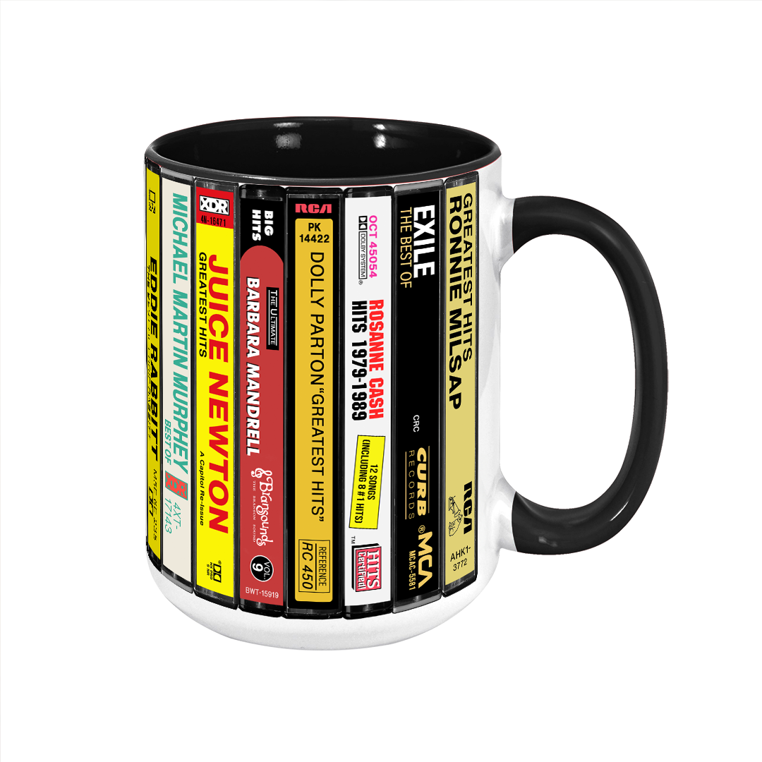 80s Country Albums Cassette Collection Retro Accent Edge-to-Edge Printed Mug