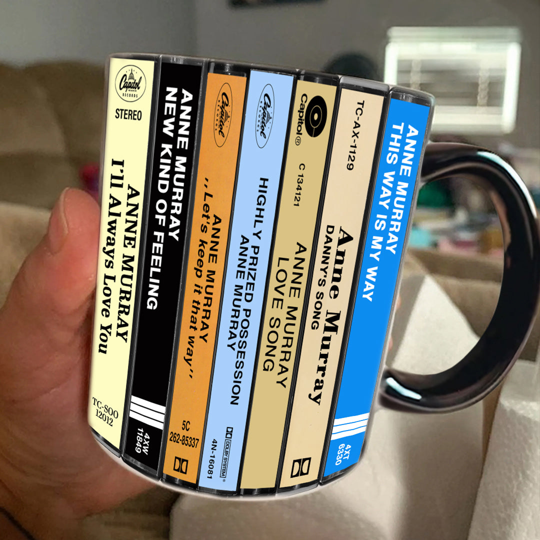 Anne Murray Albums Cassette Collection Retro Accent Edge-to-Edge Printed Mug
