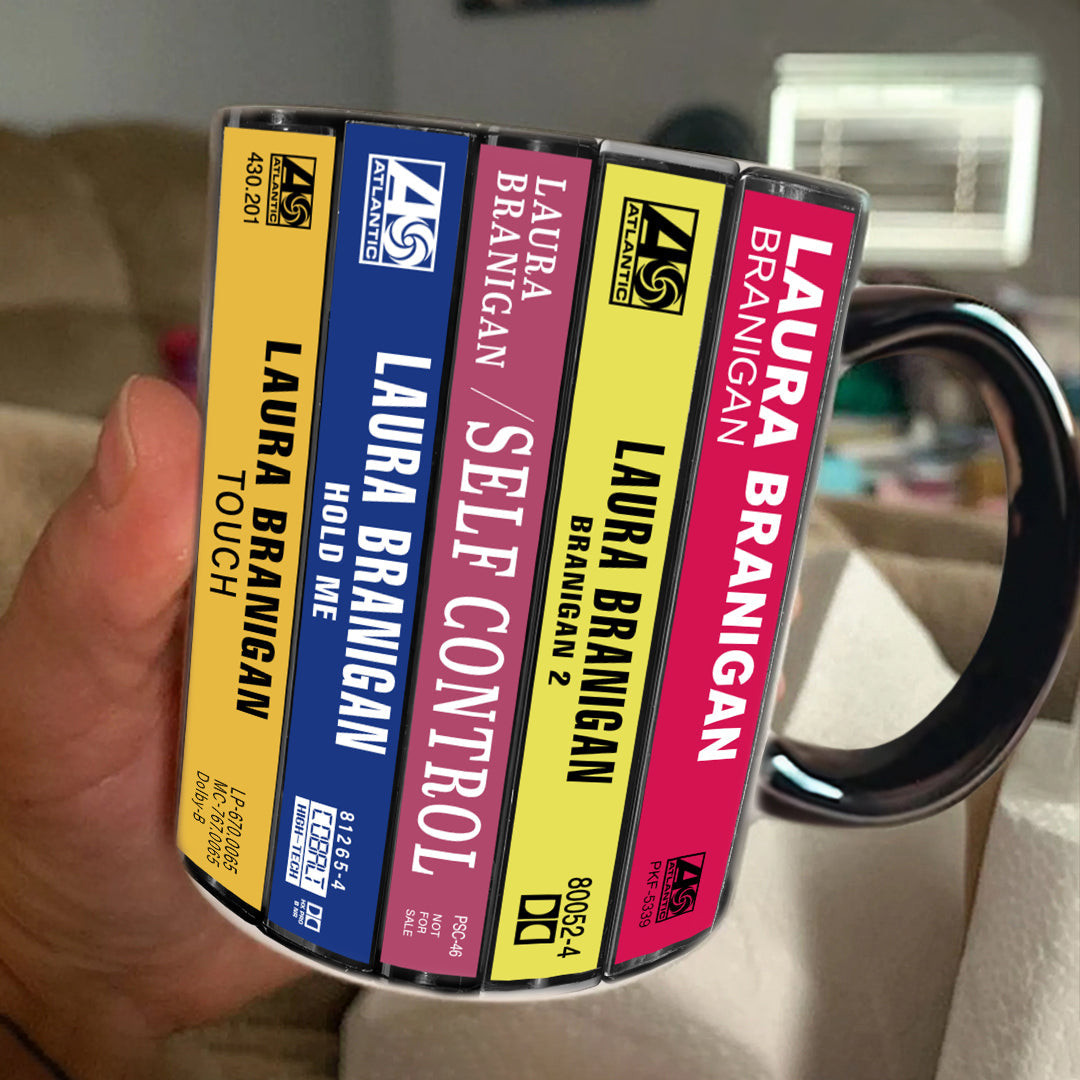 Laura Branigan Albums Cassette Collection Retro Accent Edge-to-Edge Printed Mug