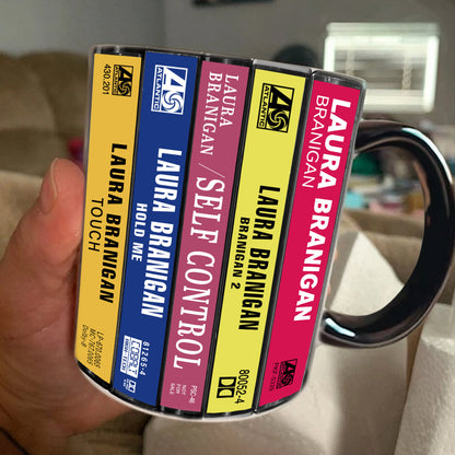 Laura Branigan Albums Cassette Collection Retro Accent Edge-to-Edge Printed Mug