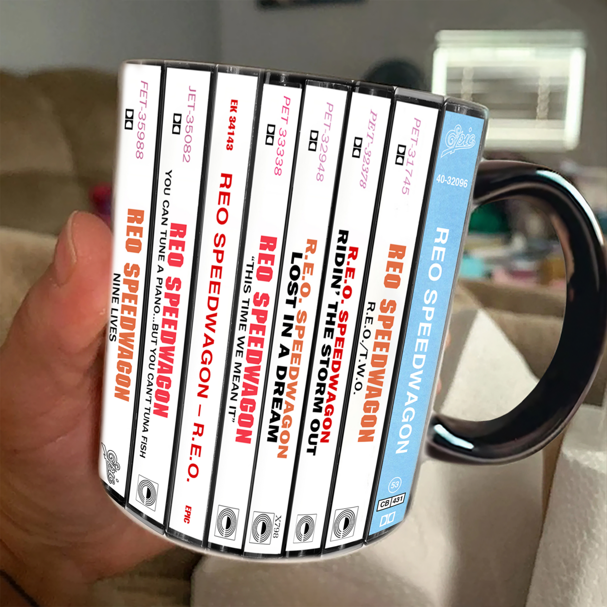 REO Speedwagon Albums Cassette Collection Retro Accent Edge-to-Edge Printed Mug