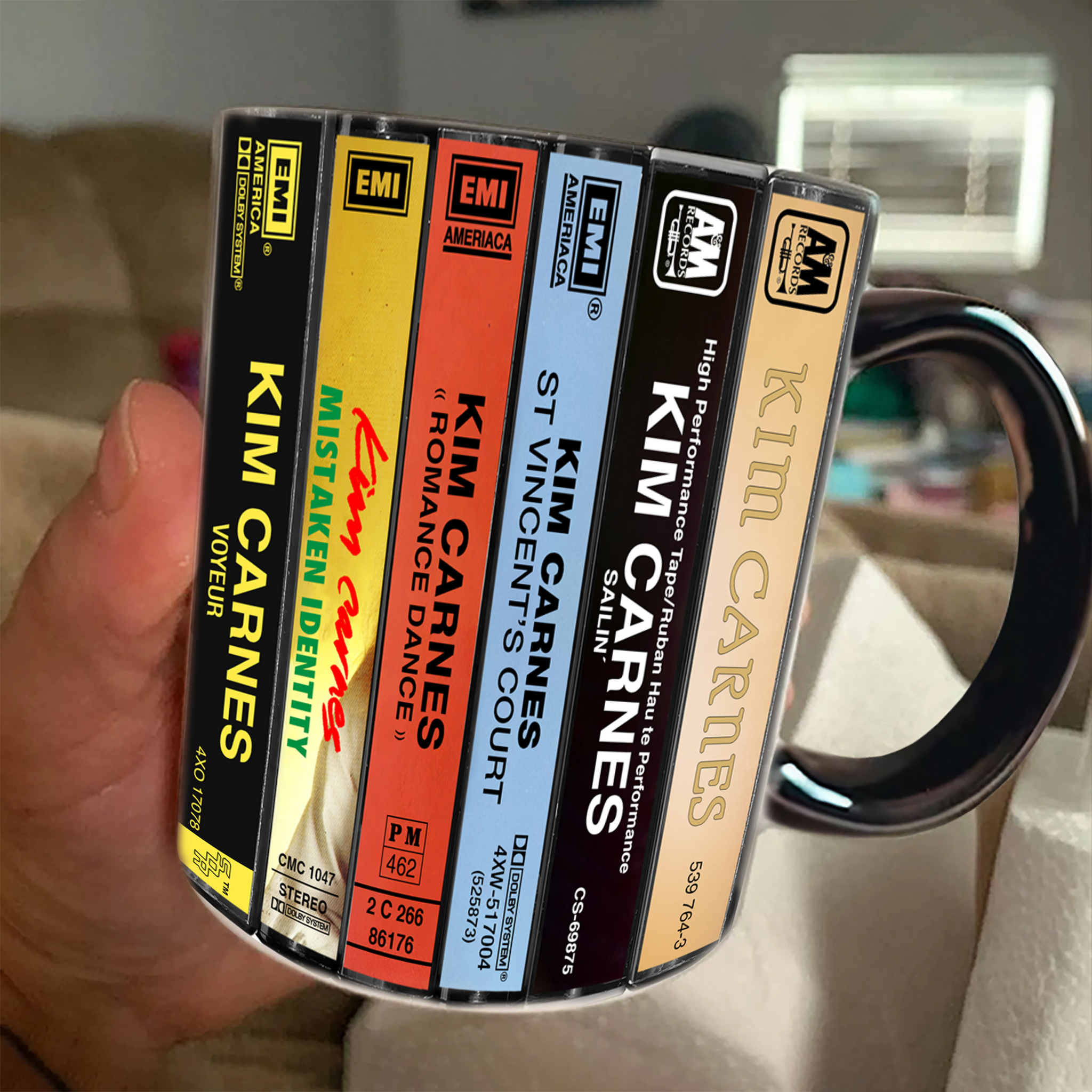 Kim Carnes Albums Cassette Collection Retro Accent Edge-to-Edge Printed Mug