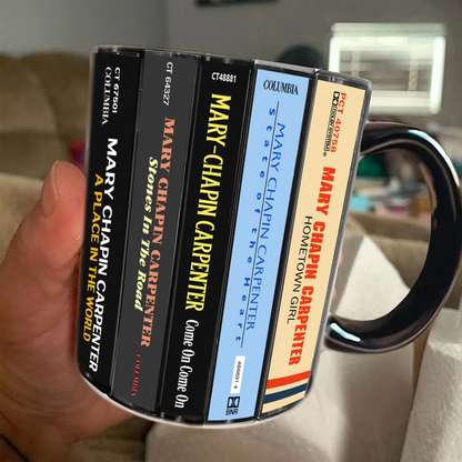 Mary Chapin Carpenter Albums Cassette Collection Retro Accent Edge-to-Edge Printed Mug