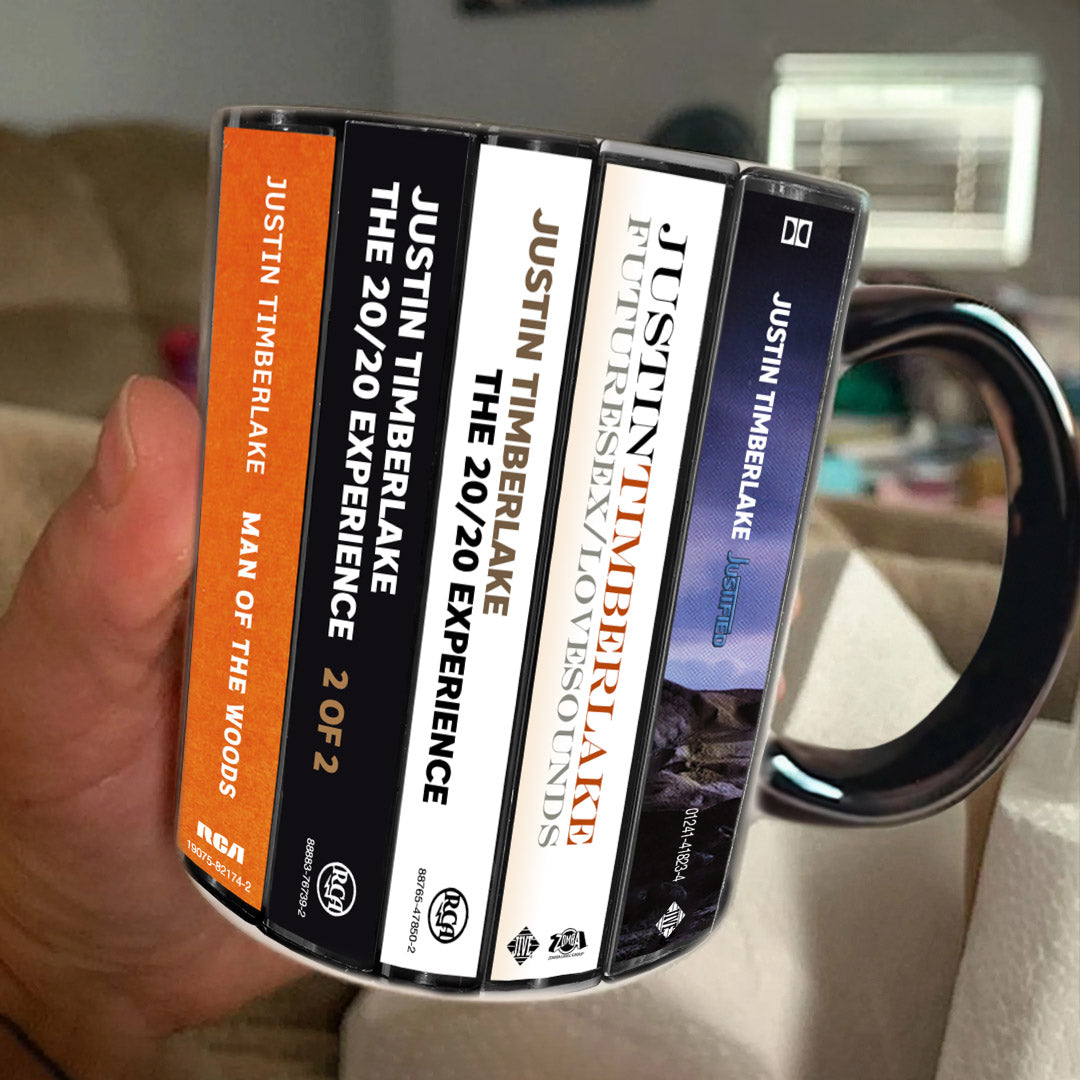 Justin Timberlake Albums Cassette Collection Retro Accent Edge-to-Edge Printed Mug
