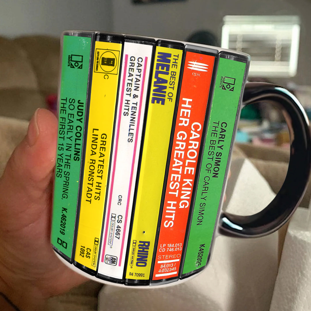 70's Female Voices Albums Cassette Collection Retro Accent Edge-to-Edge Printed Mug