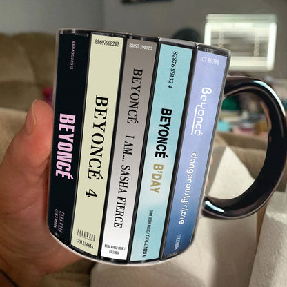 Beyoncé Albums Cassette Collection Retro Accent Edge-to-Edge Printed Mug