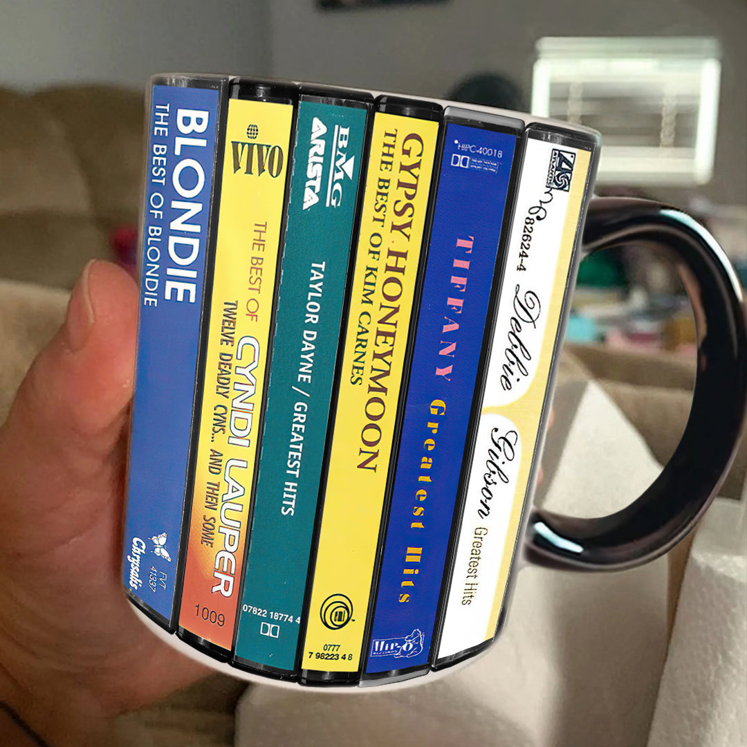 80's Female Voices Albums Cassette Collection Retro Accent Edge-to-Edge Printed Mug