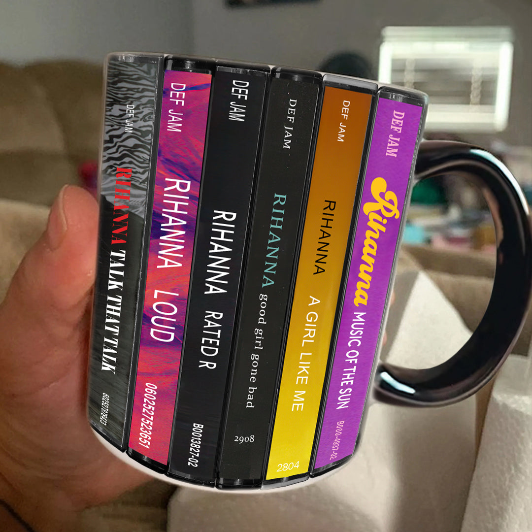 Rihanna Albums Cassette Collection Retro Accent Edge-to-Edge Printed Mug