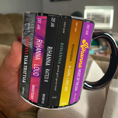Rihanna Albums Cassette Collection Retro Accent Edge-to-Edge Printed Mug