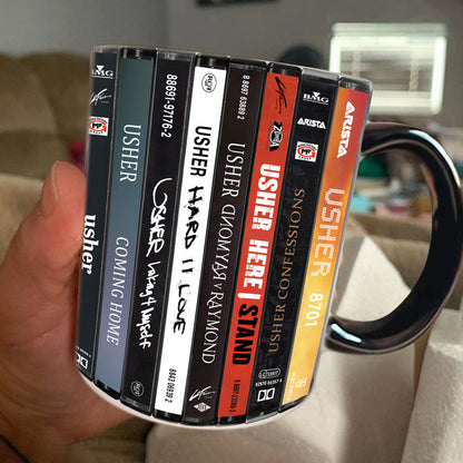 Usher Albums Cassette Collection Retro Accent Edge-to-Edge Printed Mug
