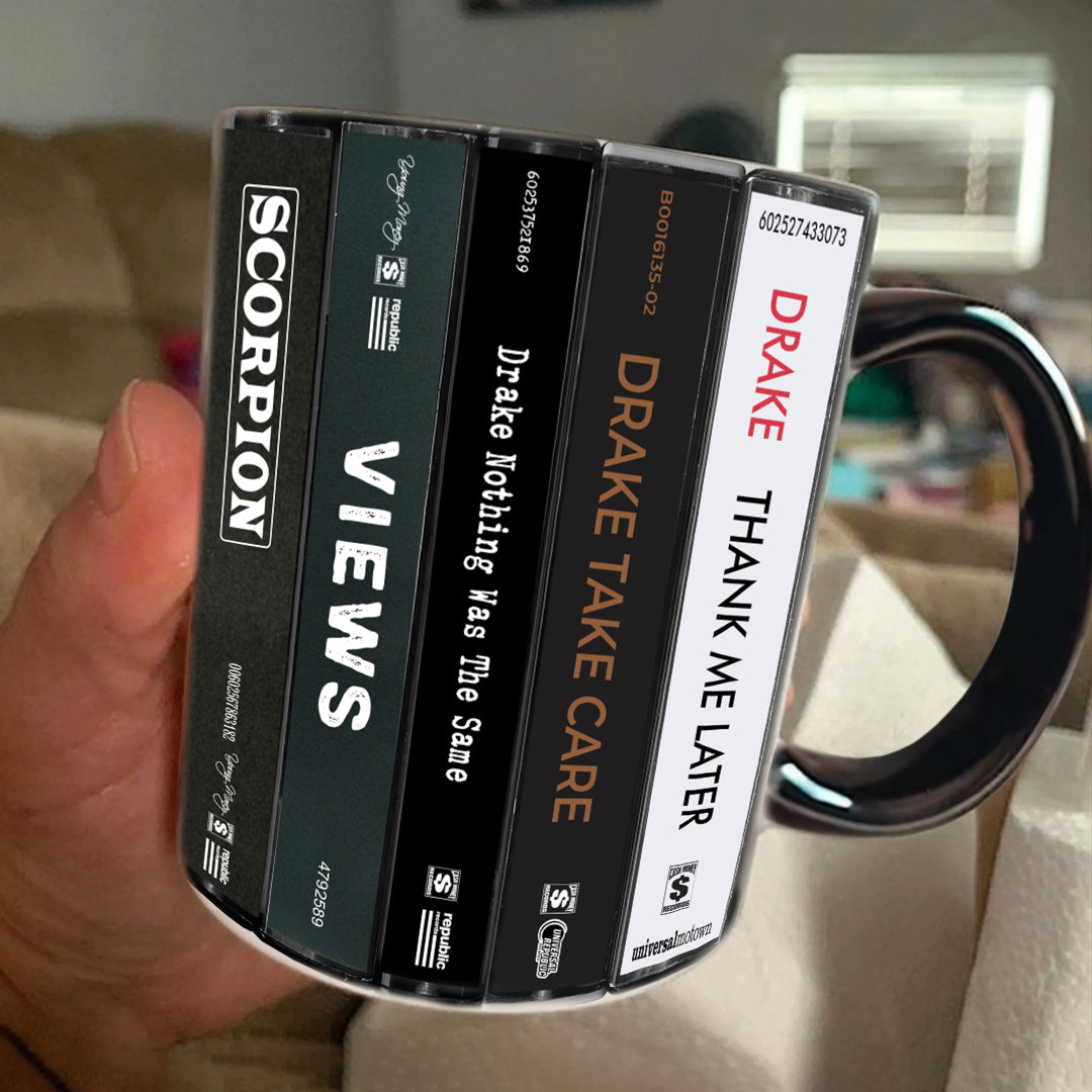 Drake Albums Cassette Collection Retro Accent Edge-to-Edge Printed Mug