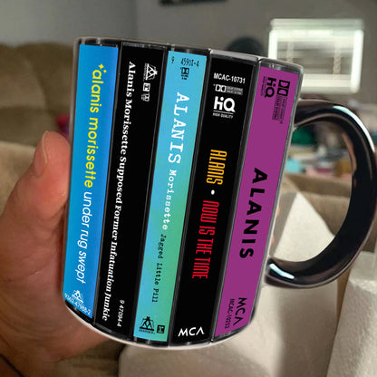 Alanis Morissette Albums Cassette Collection Retro Accent Edge-to-Edge Printed Mug