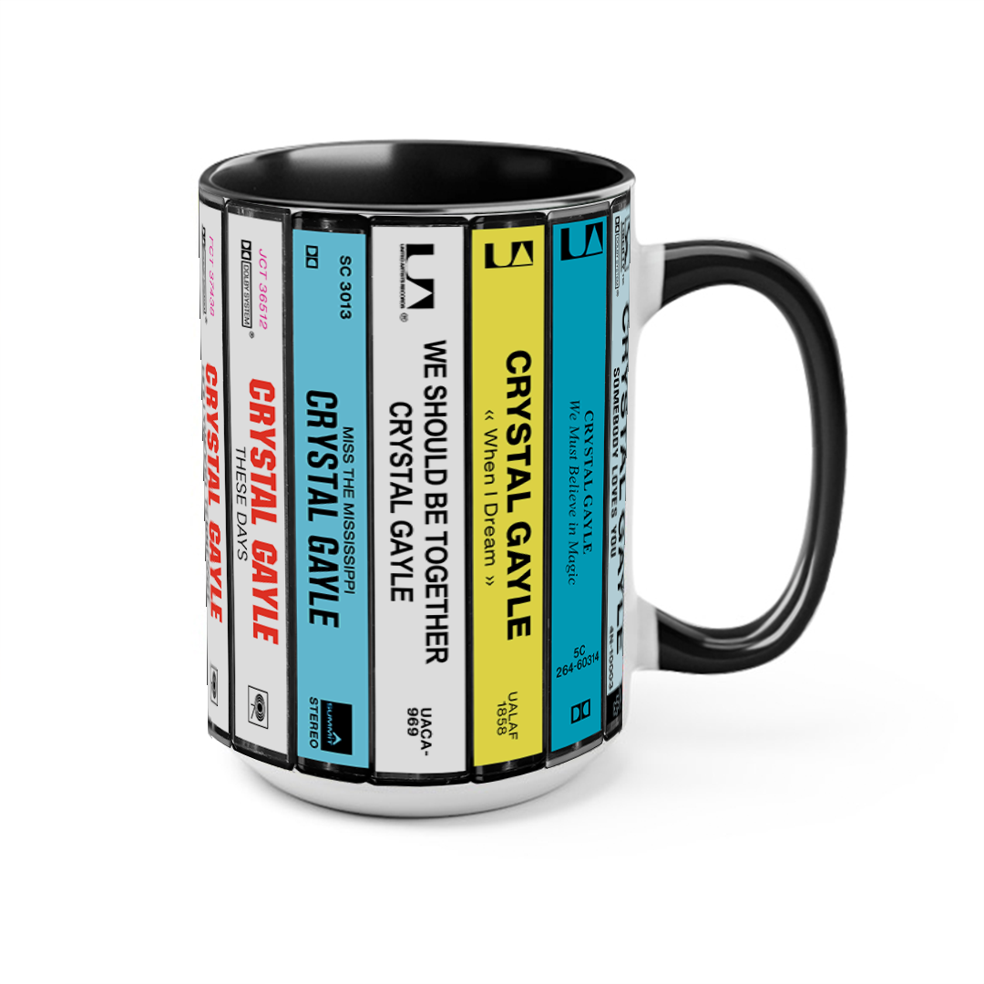 Crystal Gayle Albums Cassette Collection Retro Accent Edge-to-Edge Printed Mug