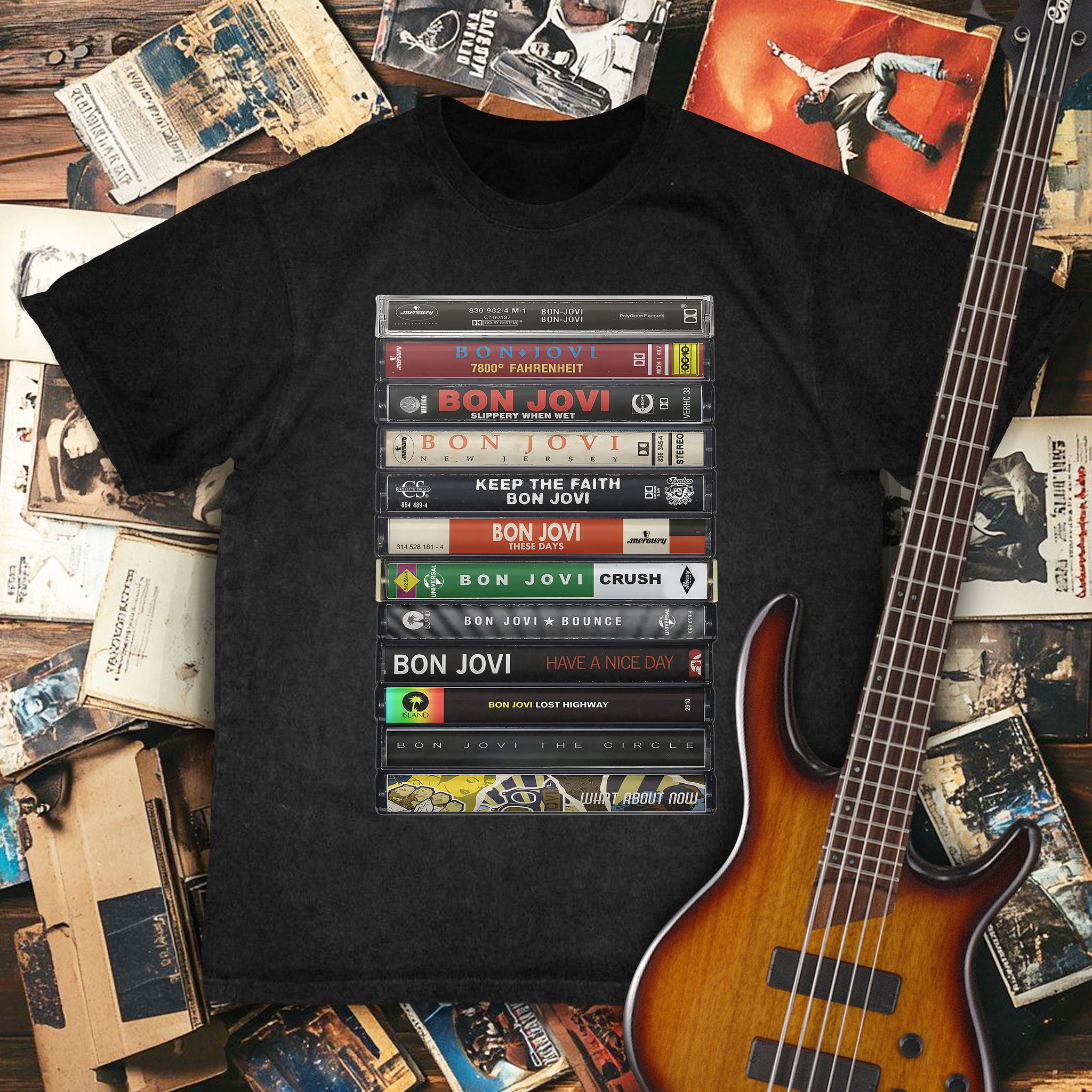 Bon Jovi Albums Cassette Retro Collection Premium Unisex T-Shirt