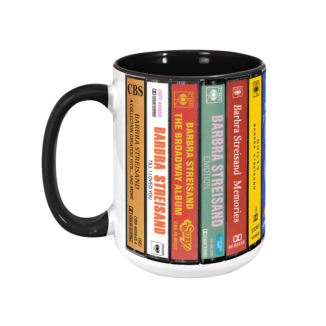 Barbra Streisand Albums Cassette Collection Retro Accent Edge-to-Edge Printed Mug