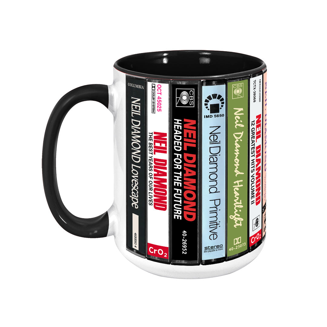 Neil Diamond Albums Cassette Collection Retro Accent Edge-to-Edge Printed Mug