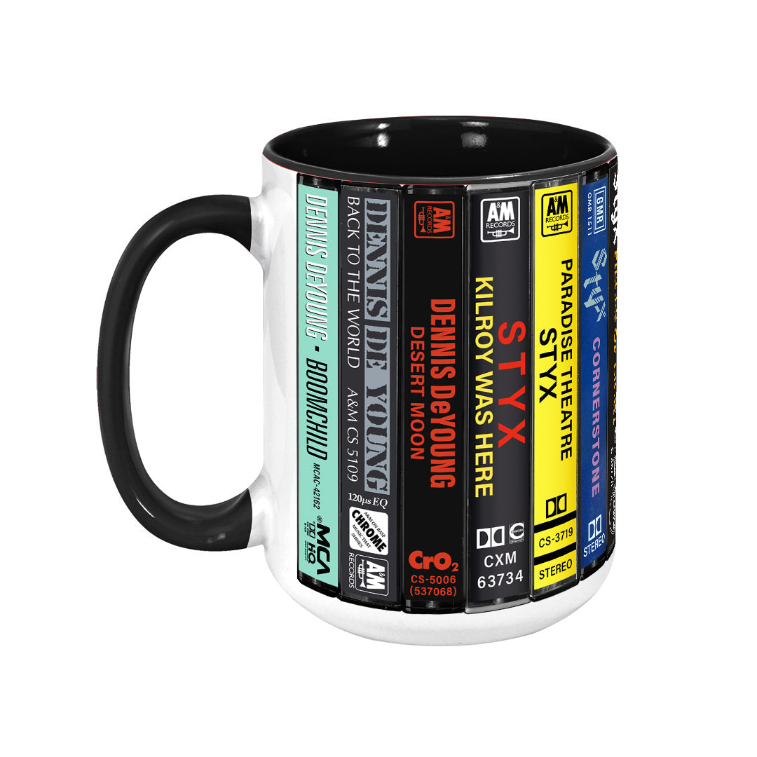 Styx & Dennis DeYoung Albums Cassette Collection Retro Accent Edge-to-Edge Printed Mug