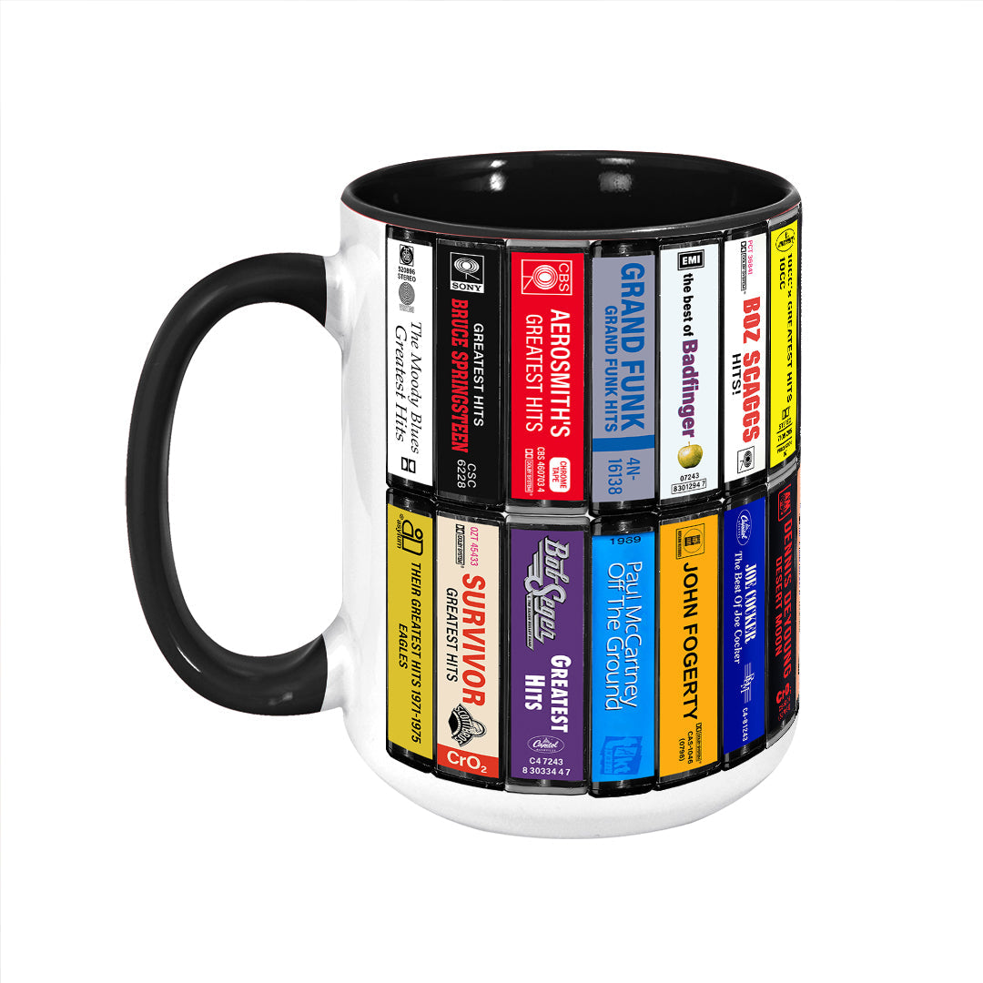 70s & 80s Rock Albums Cassette Collection Retro Accent Edge-to-Edge Printed Mug