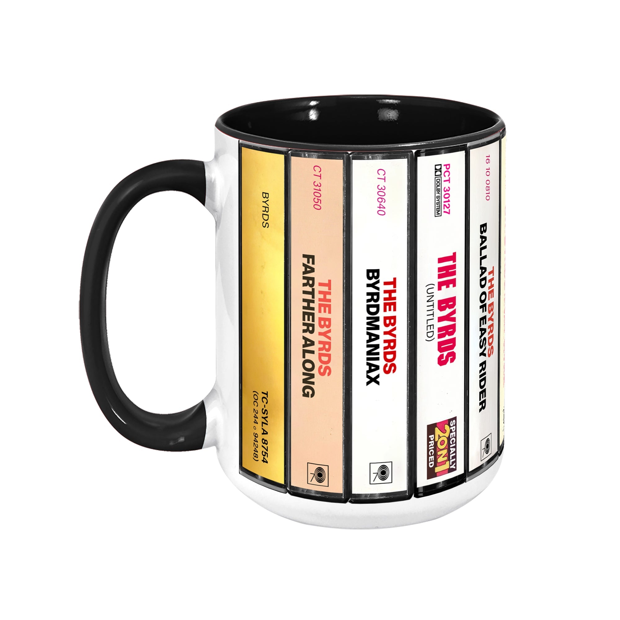 The Byrds Albums Cassette Collection Retro Accent Edge-to-Edge Printed Mug
