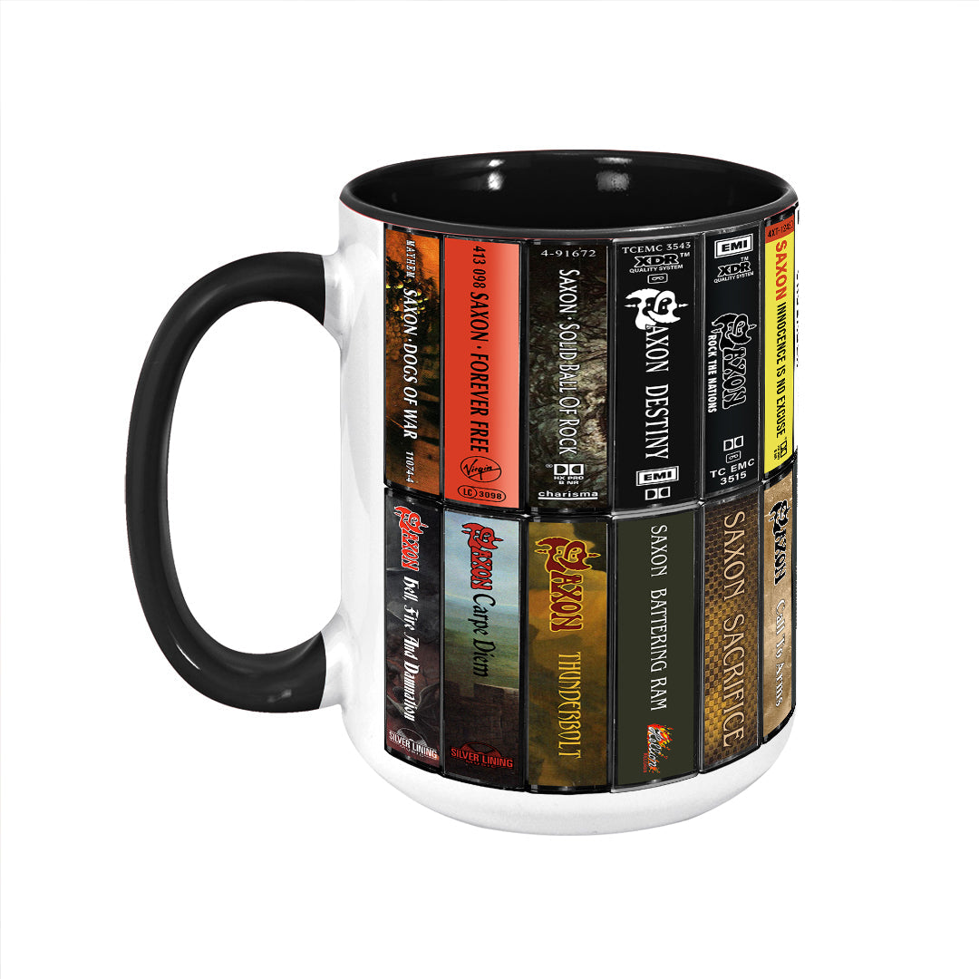 Saxon Albums Cassette Collection Retro Accent Edge-to-Edge Printed Mug