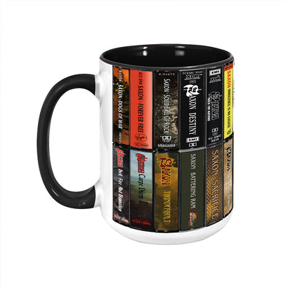 Saxon Albums Cassette Collection Retro Accent Edge-to-Edge Printed Mug