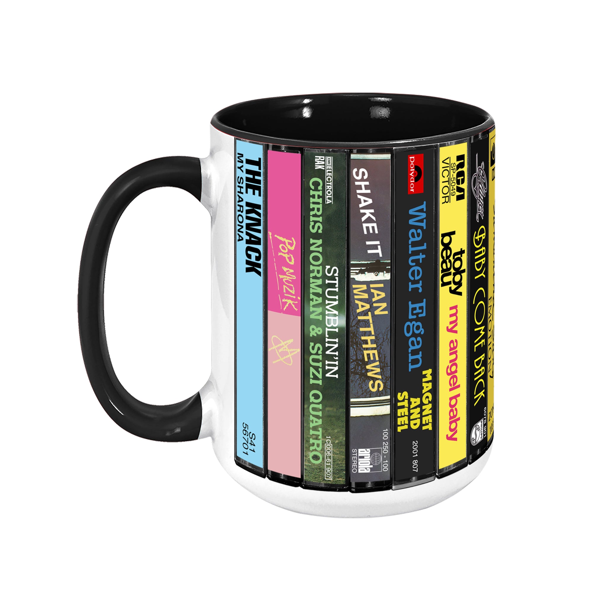 70s Pop Songs Albums Cassette Collection Retro Accent Edge-to-Edge Printed Mug - Volume 5
