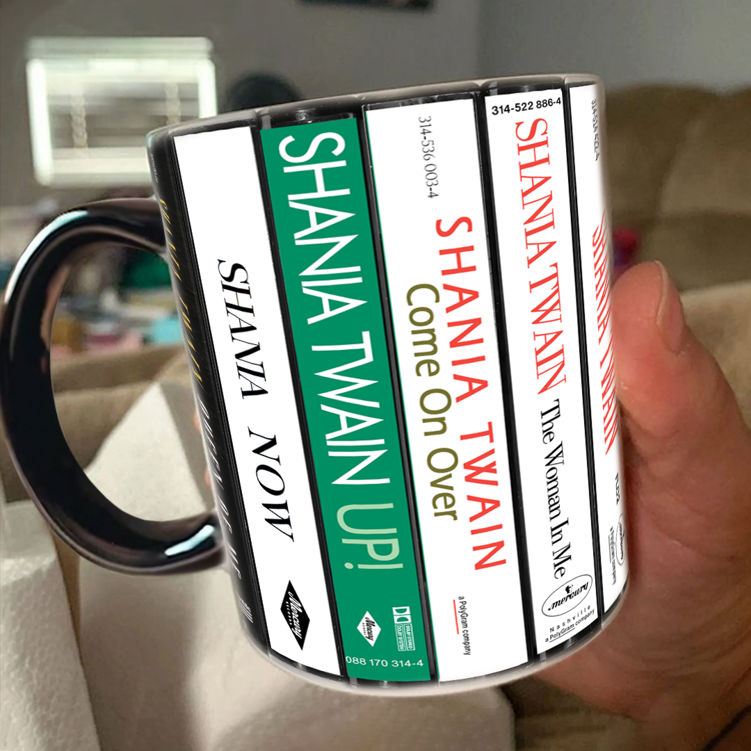 Shania Twain Albums Cassette Collection Retro Accent Edge-to-Edge Printed Mug