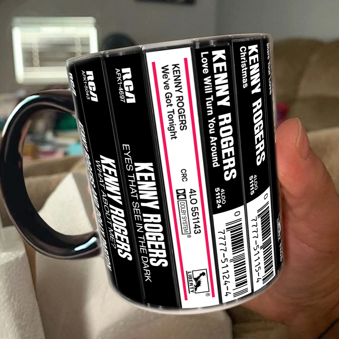 Kenny Rogers Albums Cassette Collection Retro Accent Edge-to-Edge Printed Mug