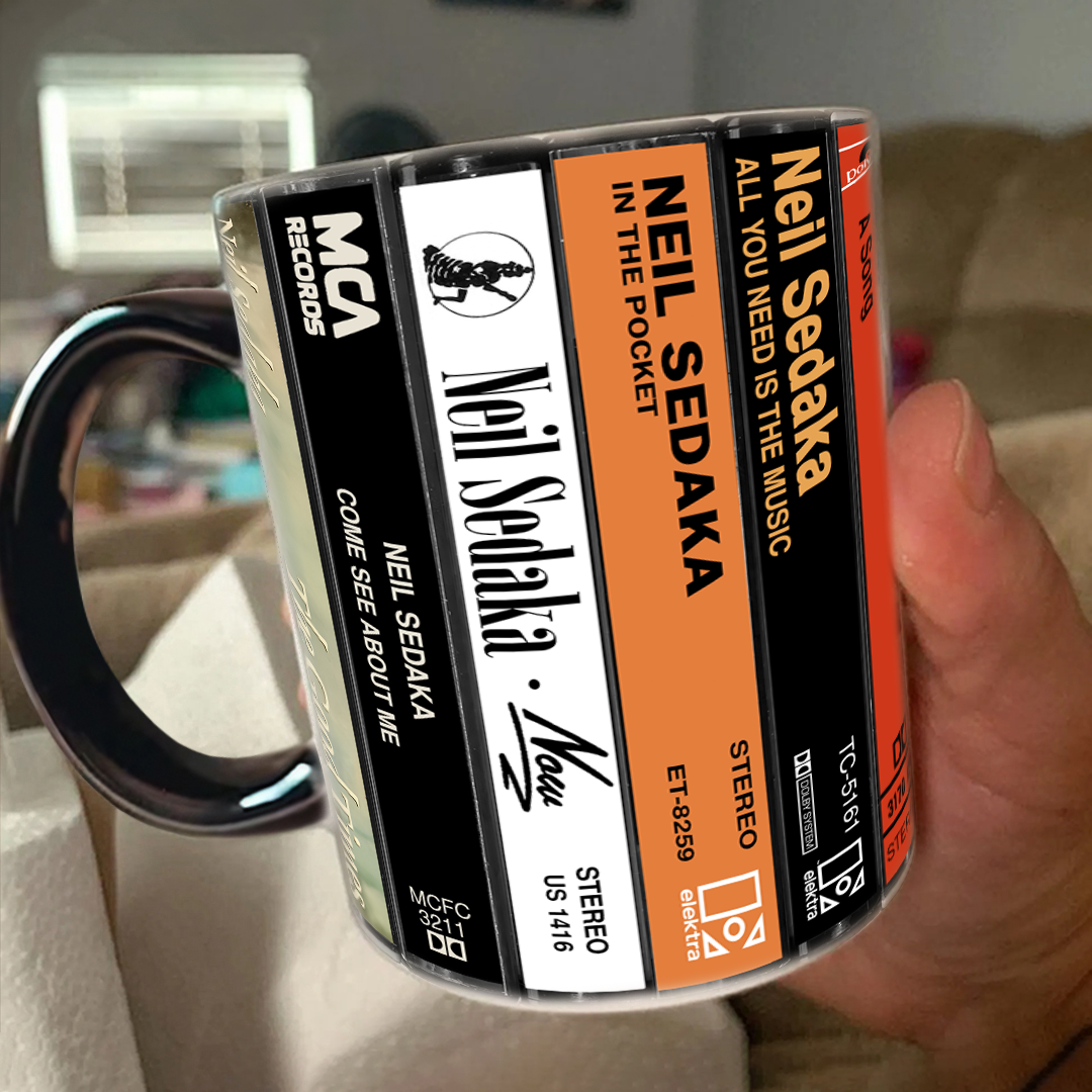 Neil Sedaka Albums Cassette Collection Retro Accent Edge-to-Edge Printed Mug