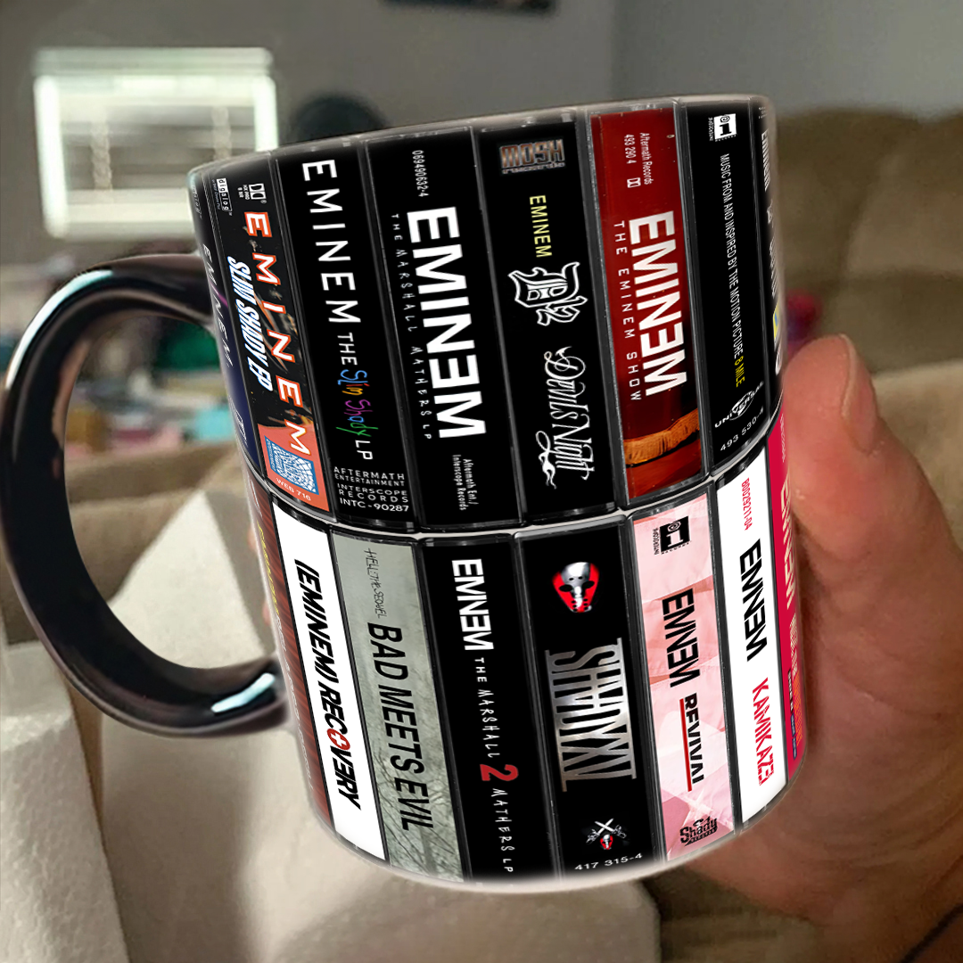 Eminem Albums Cassette Collection Retro Accent Edge-to-Edge Printed Mug- Extended Version